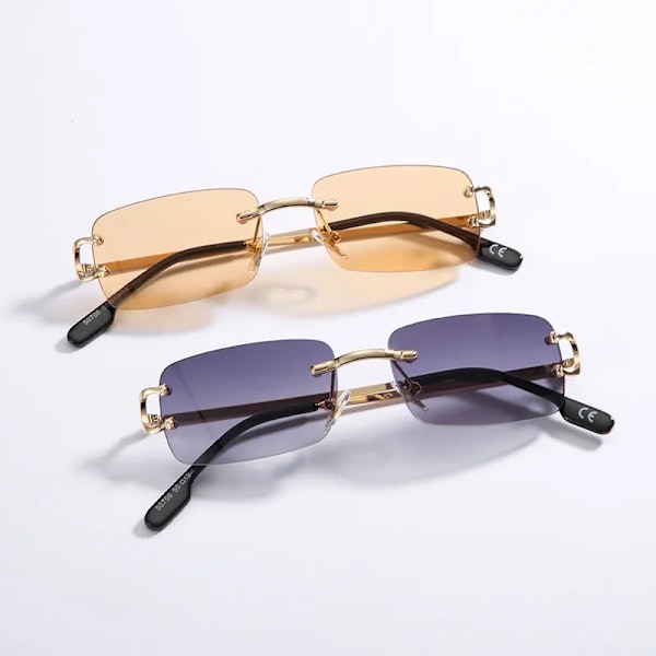 HBK Retro Båglösa Solglasögon För Kvinnor Män Liten fyrkantig Guldbåge Varumärke Design Te Nyanser Rektangel UV400 Zonnebril Eyewear C02 Gold Gray Sunglasses