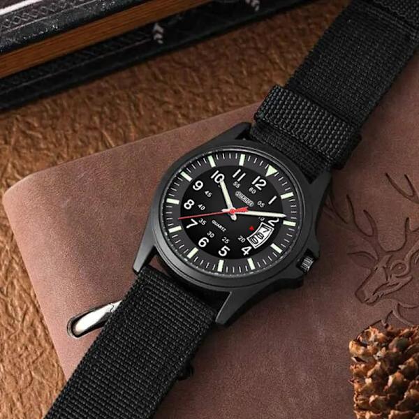 Mode Herr Nylon Klockor Lyx Herr Army Militär Quartz Watch Kalender Datum Armbandsur Relogio Masculino Blue