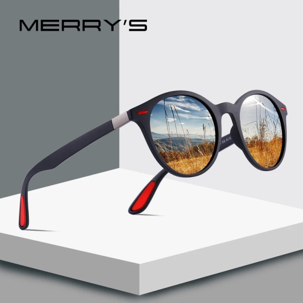 MERRYS DESIGN Herr Dam Klassisk Retro Nit Polariserade Solglasögon TR90 Ben Lättare Design Oval ram UV400 Skydd S8126 C07 Red