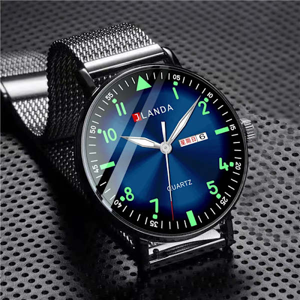 Nya klockor män lyxmärke 6 mm ultratunna mode män klockor rostfritt stål Mesh bälte Lysande vattentät kvarts watch Black