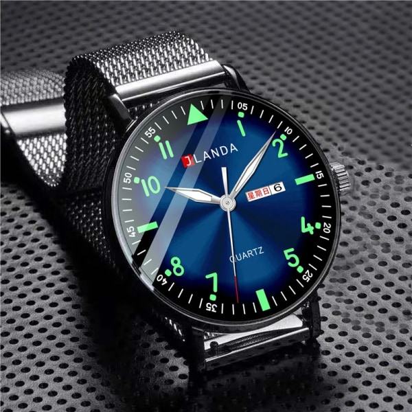 Nya klockor män lyxmärke 6 mm ultratunna mode män klockor rostfritt stål Mesh bälte Lysande vattentät kvarts watch Leather Black Blue