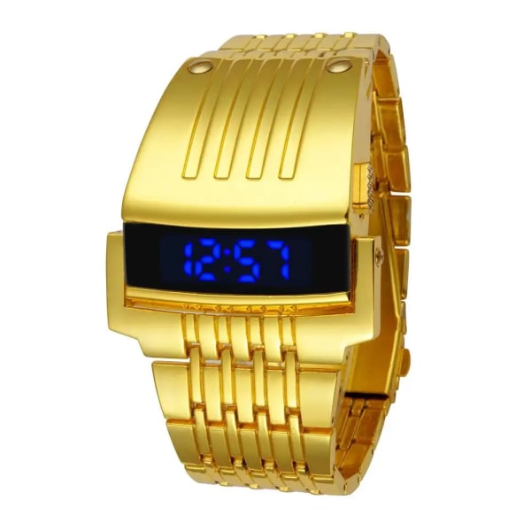 Unika Iron Man -klockor i rostfritt stål Digital LED Lyx Militär Watch Mode Topp Ny design manlig klocka gold blue light