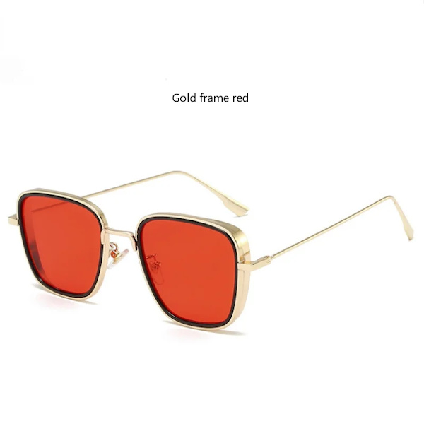 Retro fyrkantiga solglasögon Män Tony Stark Solglasögon Lyxmärke Designer Steampunk Solglasögon Röd Svart Solglasögon Dam UV400 gold -red  c7 Other