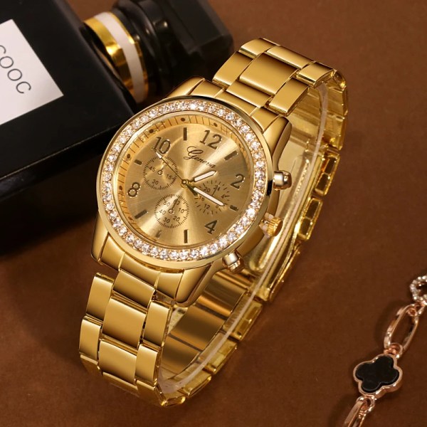 2019 Watch Mode Damklocka Damklockor Klocka Reloj Mujer Relogio Feminino New Classic Luxury Rhinestone Watch Gold