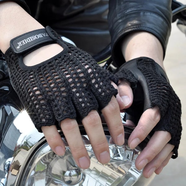 Fingerlösa handskar i läder och mesh Motocross Fisknät Bilkörning Taktiska handskar Motorcykeltillbehör Arbetscykling Herrhandskar Gloves C