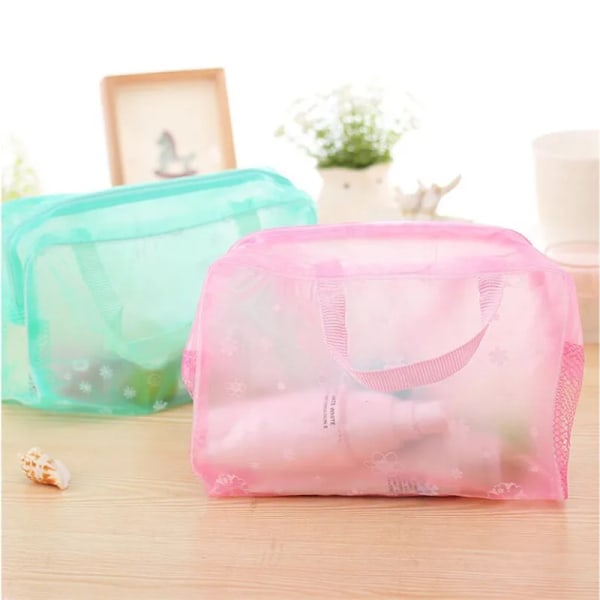 Make Up Organizer Bag Toalettartiklar Badförvaringsväska dam vattentät Transparent Blommig PVC Resekosmetikväska Pink