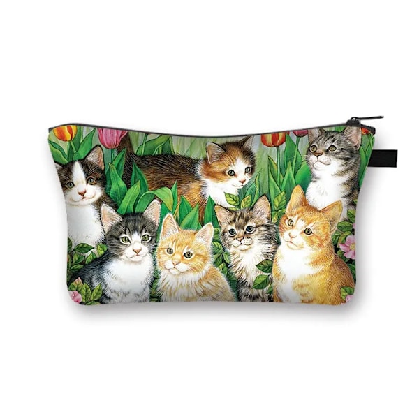 Söt Print Case Dam Sminkväskor Tecknad Kattunge Kosmetikväskor Flickor Förvaringsväska Rolig katt Cosplay Mona Lisa shzbmaot33