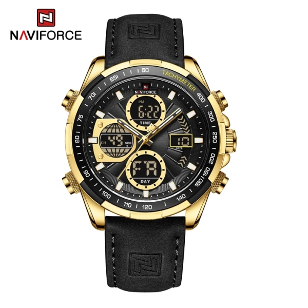 Nya original NAVIFORCE Business Luxury Läder Klockor Herr Sport 3ATM Vattentät LCD Display Watch För Man Quartz Armbandsur GBB