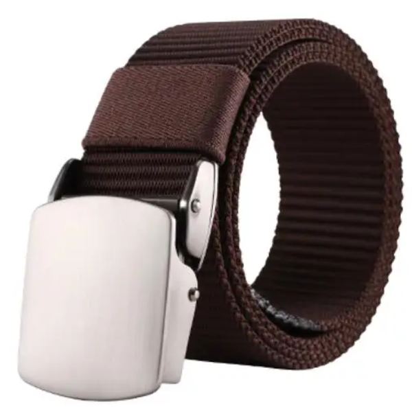 2022 Ny Canvas Herrbälte Mode Svart Nylon Utomhus Metall Automatiskt Spänne Casual All-match Lyxbälte Hane coffee 115CM