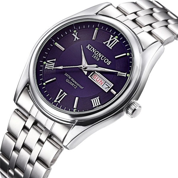 Topp Lyx Märke Klockor Business Quartz Armbandsur Rostfritt stål 30m Vattentät Datum Vecka Klocka Relogio Masculino Black Leather white
