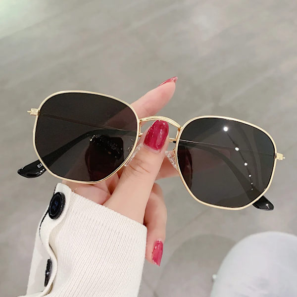 Herr Solglasögon Hexagon Solglasögon NYA Kvinnor Metallbåge Fiskeglasögon Guld te Glasögon lentes de sol hombre okulary UV400 Gold gray AS