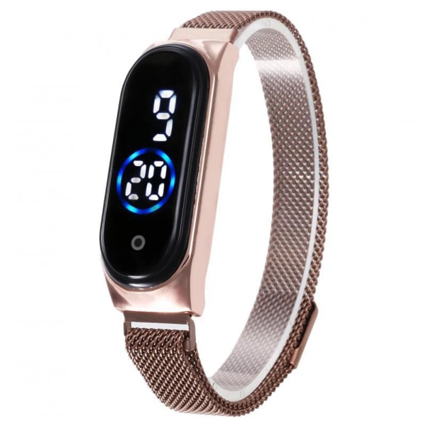 Rose Gold Led Kvinnor Watch Magnetic Lodestone Waterproof Touch Fashion Touch Digital Armbandsur Blue