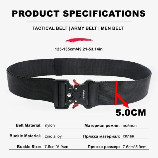 5,0 cm brett 145 cm armébälte taktiskt militärt nylon midjebälten Quick release Jaktträning Stark metallspänne polis herr 3.8cm(wide) Khaki 125cm