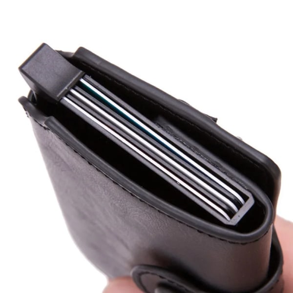 Maideduod Pop-up RFID svart plånbok ID- case Herr RFID-knapp Kreditkortshållare Högkvalitativ metall aluminium auto myntväska Black