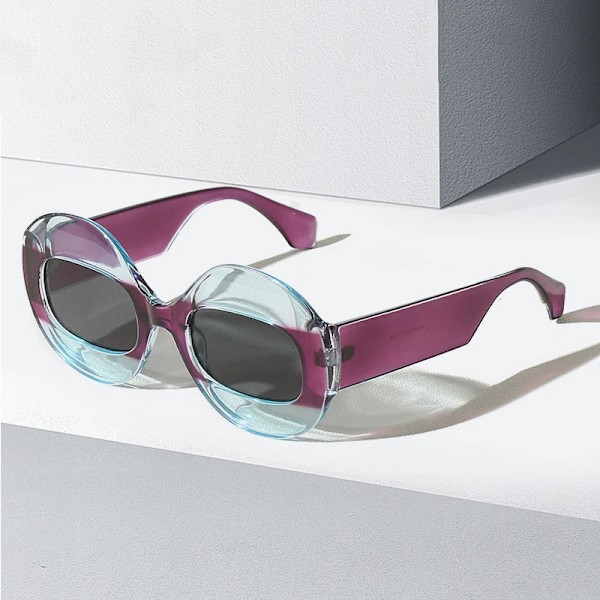 SO&EI Mode Rund Kontrast Färg Dam Solglasögon Retro Oval Klar Gradient Lens Shades UV400 Män Trendiga Punk Solglasögon Leopard clear As the picture