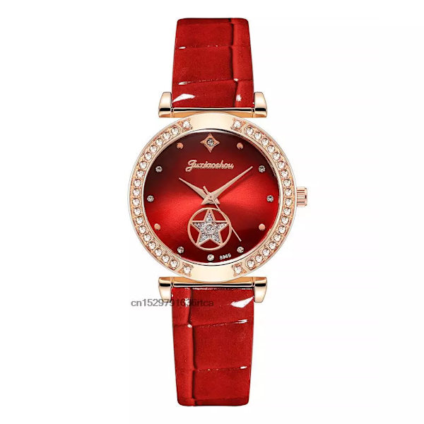 Lyx Dammode 2022 Gröna klockor Kvaliteter Diamantdubbad Quartz Watch Dam Läderarmbandsur Elegant Montre Femme RED