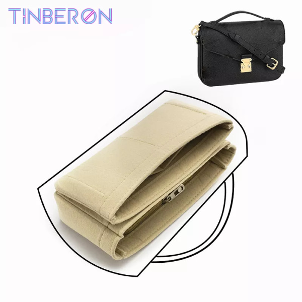 TINBERON Fit For Messenger Bag Inner Bag Förvaring Kosmetisk Bärbar Reseinsats Organizer Stor kapacitet Filt Sminkväska foder Apricot