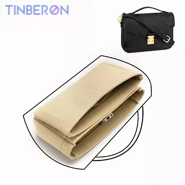 TINBERON Fit For Messenger Bag Inner Bag Förvaring Kosmetisk Bärbar Reseinsats Organizer Stor kapacitet Filt Sminkväska foder Brown