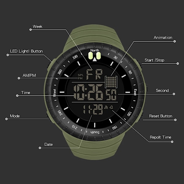 SYNOKE Reloj Militar Digital Watch Mode Quartz Armbandsur Sport Smartwatch Vattentäta Klockor Herr Svart Klocka Pojkar Montre 9648-B-1