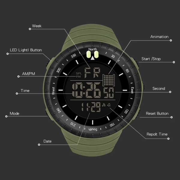 SYNOKE Reloj Militar Digital Watch Mode Quartz Armbandsur Sport Smartwatch Vattentäta Klockor Herr Svart Klocka Pojkar Montre 9648-B-2