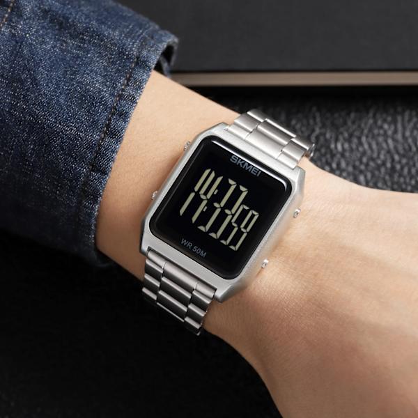 SKMEI 1879 Elektroniska Sportklockor Herr Luxury Business Digital Watch Väckarklocka 5Bar Vattentät Herrarmbandsur reloj hombre Black Black