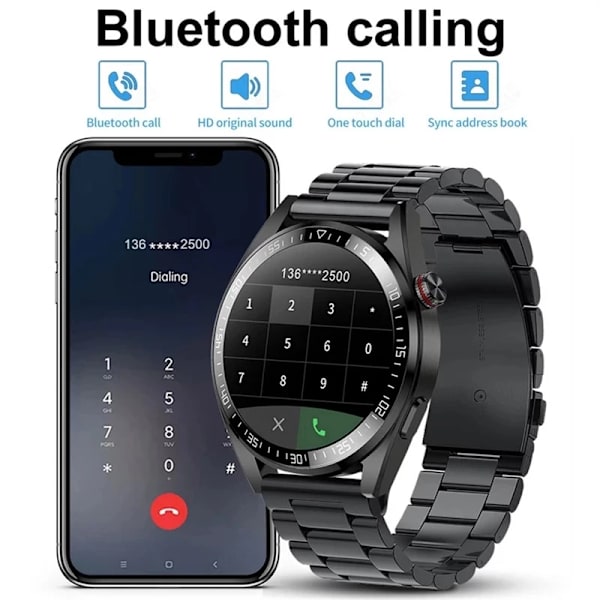 Ny Bluetooth Call Smart Watch 454*454 AMOLED 1,39 tums watch Visa alltid tiden 8GB lokal musik Smartwatch Herr Mesh Belt Dark gray Original box