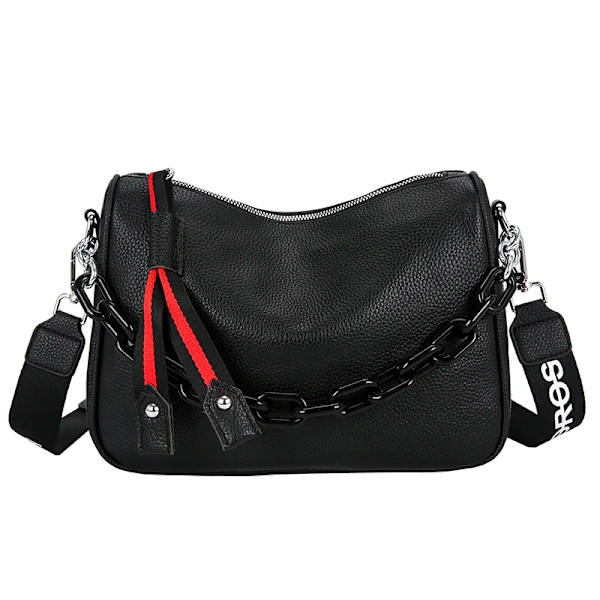 Crossbody-väskor i äkta läder Kvinnor Berömt märke Kvinnlig Axelväska Mode Bred axelrem Mjuk liten Kvinnor Väska Bolsa sac Black