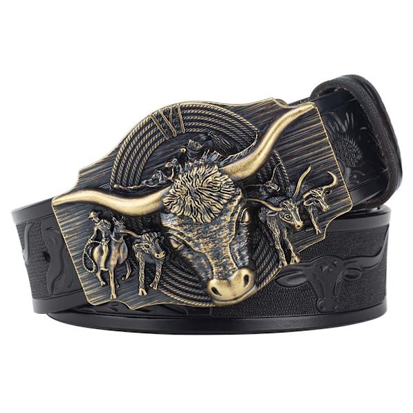 Komönster bälte äkta läder Fritid Cowboy Big Agio Cow Bronze Black 85cm