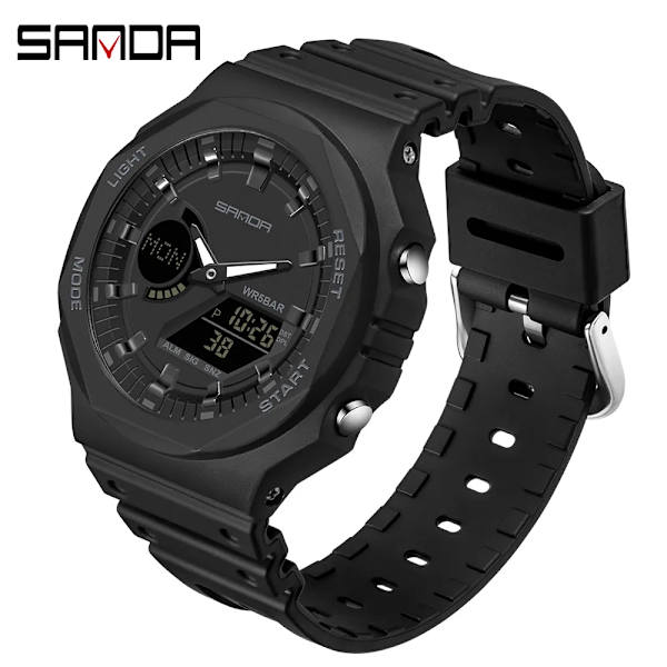 SANDA Utomhussportklockor Män Ms LED Digitala klockor Militär Vattentät Date Elektronisk Watch Pojke Tjej Relogio Masculino All Black