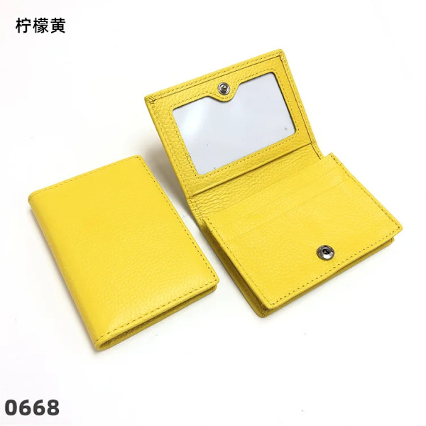 Visitkortshållare Dam Bifold Läder Kreditkortsfodral Case Anpassad Män Ko Äkta Läder yellow