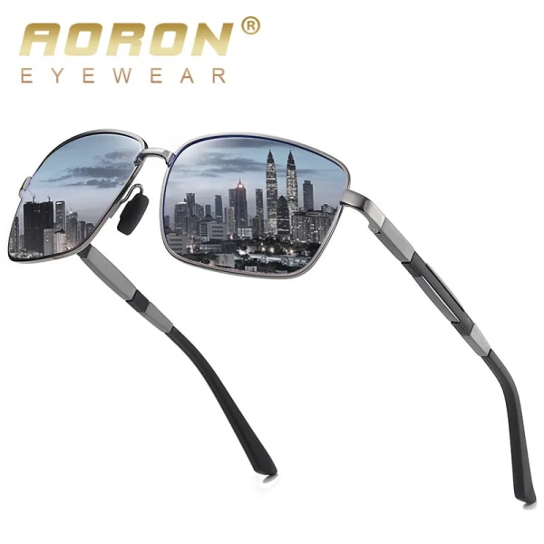 AORON New Polarized Solglasögon för män Driver Solglasögon Klassiskt mode fyrkantiga solglasögon Hög kvalitet UV400 silver black Glasses Bag