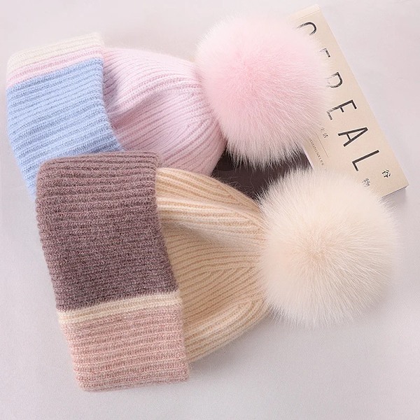 Ny Pom Pom-hatt med moderiktig sömnad i färg - vinterhatt för flickor och kvinnor - varma mössor av hög kvalitet med Pom Pom camel only hat 54-60cm