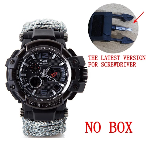 Utomhus Survival Watch Multifunktionell Vattentät Militär Taktisk Paracord Watch Armband Camping Vandring Nödutrustning EDC gray no box