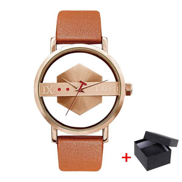 Enkla klockor för män Toppmärke 2023 Mode Quartz Armbandsur Dam Creative Halv Transparent Urtavla Unisex Armband reloj hombr 758 Brown rose gold