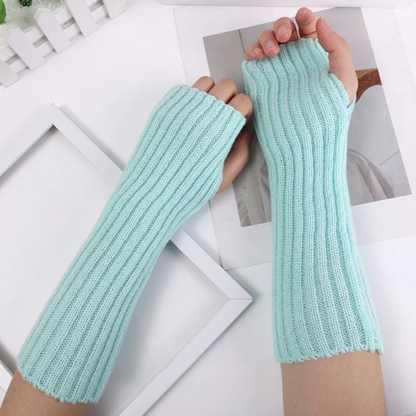 Långa Fingerless Handskar Damvante Vinter Armvärmare Stickad Arm ärm Fin Casual Mjuka Goth-kläder för flickor Punk Gothic Handske long - Light blue