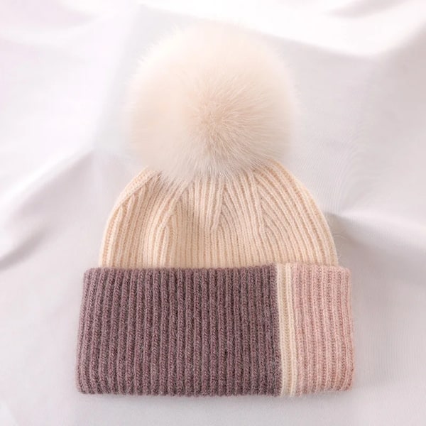 Ny Pom Pom-hatt med moderiktig sömnad i färg - vinterhatt för flickor och kvinnor - varma mössor av hög kvalitet med Pom Pom Beige 54-60cm