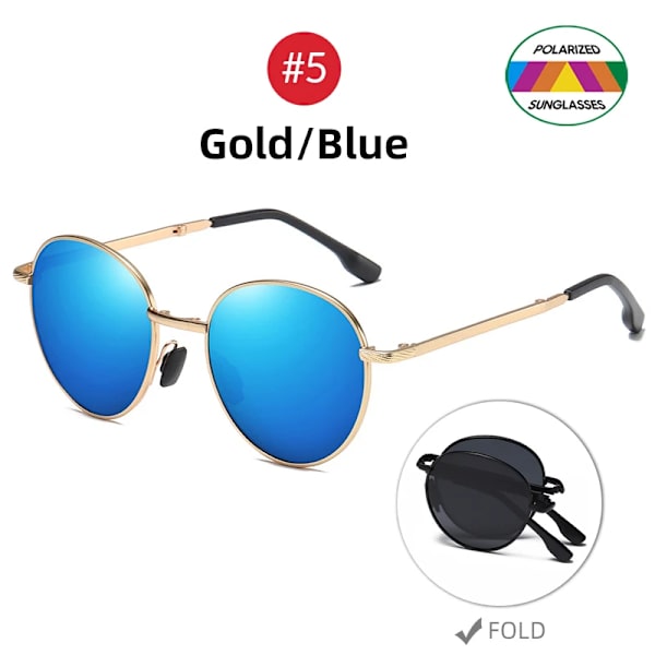 VIVIBEE 2023 Trending fyrkantiga svarta hopfällbara polariserade solglasögon kvinnor Ljus spegel Blå vikbara solglasögon Titanlegering solglasögon 5 Gold Blue with soft bag