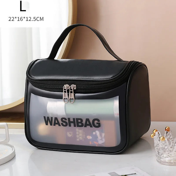4 Style PCS Damkosmetikväska 2023 Badmakeup Förvaringsväska Bärbar Vattentät Resor Dam Dusch Handväska PU Black L