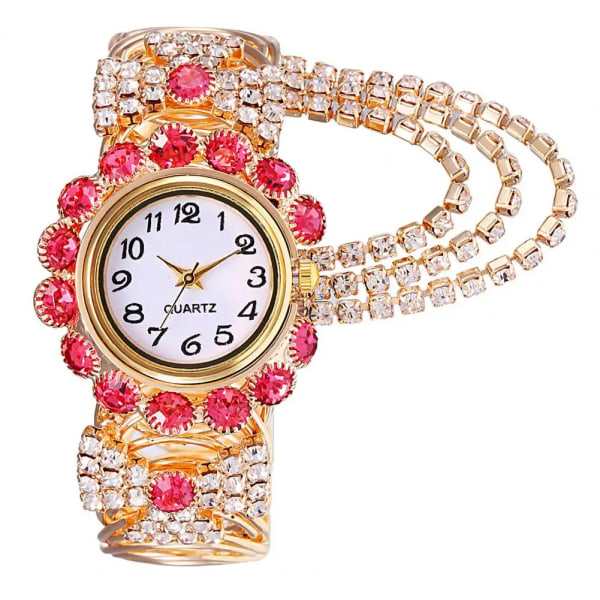 Rhinestone Quartz Watch Shiny Fashion Stable Performance Armband Watch för vardagen Pink