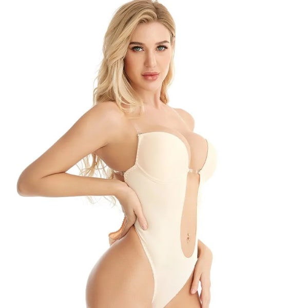 Body Shapewear Djup V-hals Body Shaper Rygglös U Plunge Thong Shapers Waist trainer Kvinnor Klart band Vadderat Push Up-korsett J6128(.169) L(.169)