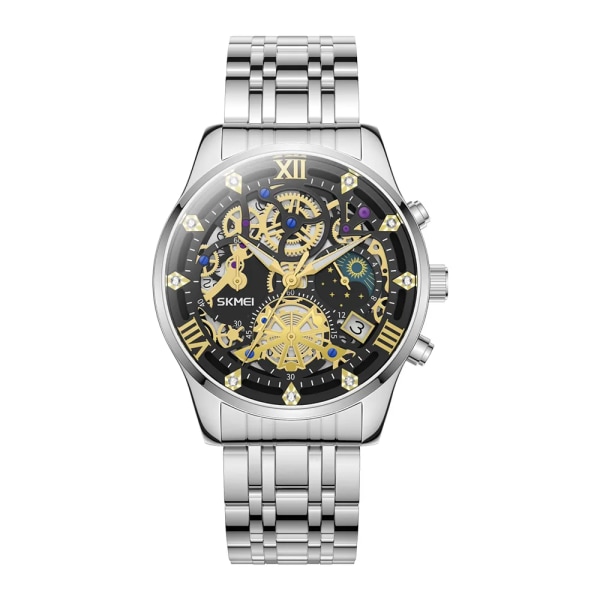 SKMEI Top Brand Luxury Full Steel Business Klockor Herr 3Bar Vattentät Japan Quartz urverk Kalender Armbandsur reloj hombre steel bracelet 1