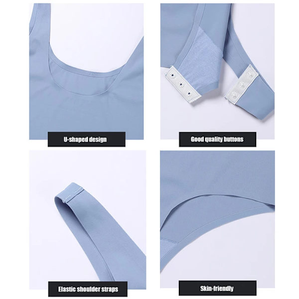 U-hals Spaghetti Strap Bodysuits Compression Body Suits Öppen gren Shapewear Slimming Body Shaper Smooth Out Body Sky Blue L