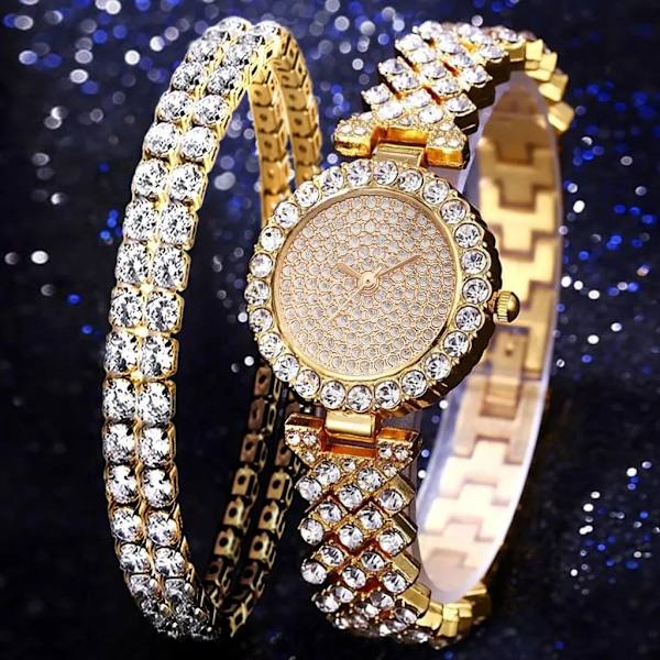 Watch 2022 Ny Hot Luxury Diamond Top Mode Fritid Set Ge present Relogio Feminino Gold Set 4