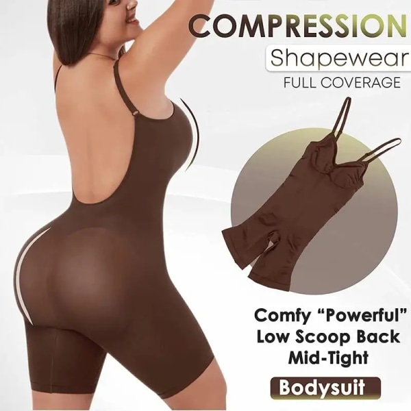 Sömlösa bodys Full täckning Shapewear Lår Slim Body Suit Låg rygg Body Shaper Rygglösa Shapers Kvinnor Magkontroll Shaper brown XXL