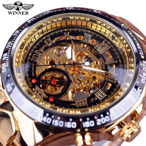 Vinnare Nytt nummer Sport Design Bezel Golden Watch Herrklockor Toppmärke Lyx Montre Homme Klocka Herr Automatisk Watch Black Golden