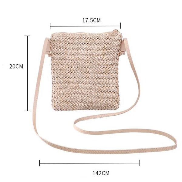 Halmfläta dam Små fyrkantiga väskor En axel lutande väska Handväska Myntväskor Sommar Casual Söt Semesterväska Black Mini(Max Length20cm)