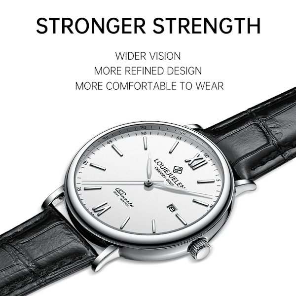 2023 Nya Herrklockor Toppmärke Lyx Läder Casual Quartz Watch Herr Sport 30M vattentät watch Relogio Masculino+box White