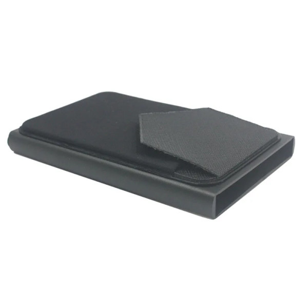Smal aluminiumplånbok med elasticitet på baksidan ID Kreditkortshållare Mini RFID-plånbok Automatisk pop up case black