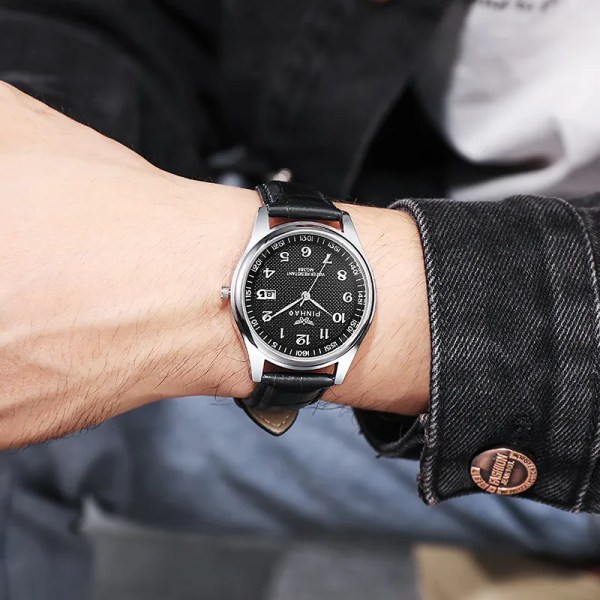 Casual Fashion Läderrem Herrklockor Montre de luxe homme 2021 Nya bästsäljande produkter Drop erkek saatleri Relogio black black