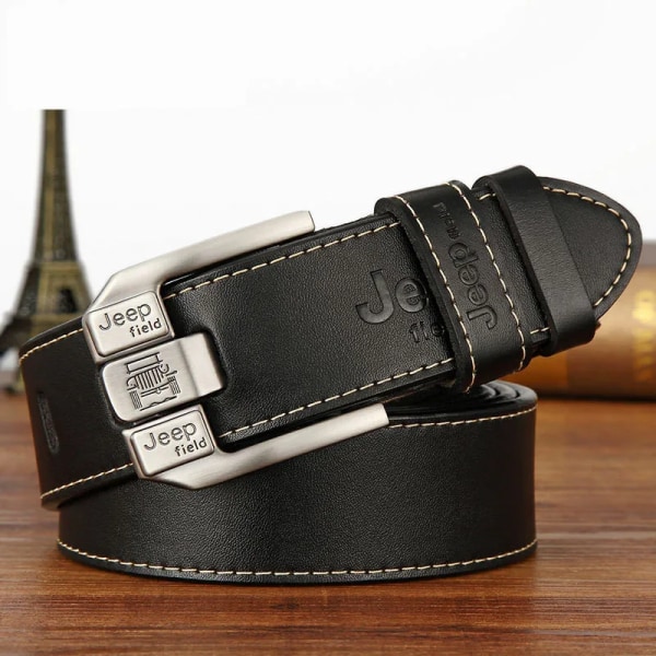 BekeleBOLO mäns bälte läder bälte män herr äkta läder rem lyxigt nål spänne casual herr bälte Cummerbunds ceinture JEEPF-Black 120cm